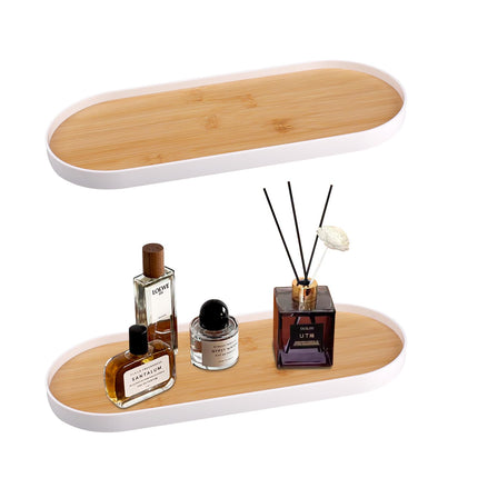 Rongxze 2 Pcs Wooden Trays, Oval Cosmetic Tray, Bathroom Decorative Tray for Cosmetics, Jewellery, Perfumes, Candles and Desserts Coffee Tray (30x12