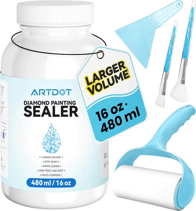 ARTDOT 480 ML Diamond Art Sealer Kits for Adults, Crystal Art Large Capacity Glue as Diamond Painting Accessories and Jigsaw Puzzles Tools
