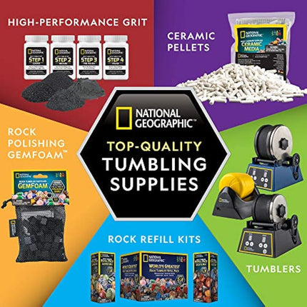 National Geographic Rock Tumbler Refill Kit - Rock Tumbling Supplies including Rock Tumbler Grit and Polish Refill, Ceramic Media, GemFoam, 1.36 kg Madagascar Rocks for Tumbling, Jewellery Accessories