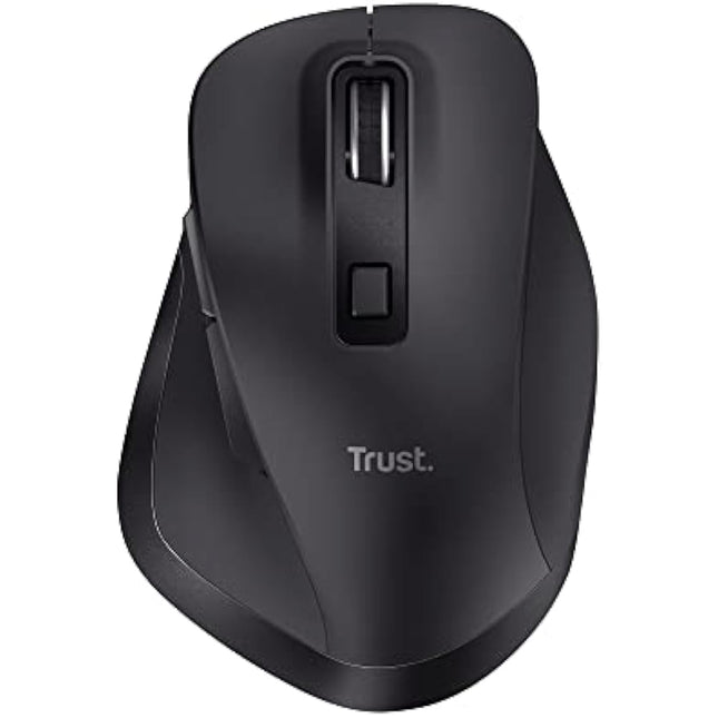 Trust Fyda Rechargeable Wireless Mouse Made With Recycled Materials, 800-2400 DPI, 6 Buttons, Thumb Rest, Comfort Cordless Ergonomic Mouse for Laptop, PC, Mac, Work, Home Office - Black