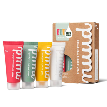 nuud Family Pack | new cream | 4 x 20ml | value deal | natural, vegan cream deodorant, effective for 3 days, no perfume, no aluminium, for women &