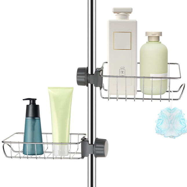 UHAPEER 2 Pack Shower Caddy No Drill, Rust-Free Shelf Rack, Stainless Steel Bathroom Organizer, Shampoo Holder for Kitchen Sink Organizer Sponge