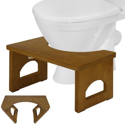 RayLove Toilet Stool, 7.5 Inch Toilet Stools, Portable Folding Wooden Toilet Poop Stool with Non-Slip Mat for Adults and Children etc, Brown