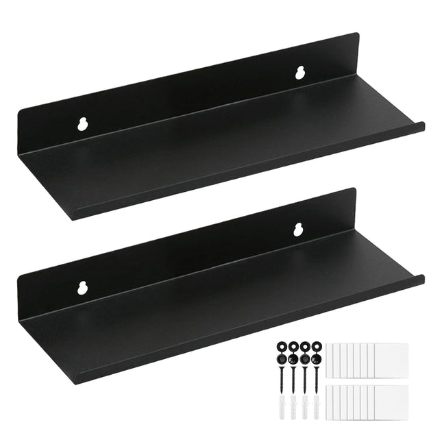 Pilikoll 2 Pcs 30cm Black Floating Shelf Wall Mounted with Screw, Adhesive Stickers Metal Floating Shelves Wall Mounted floating Wall Shelves for