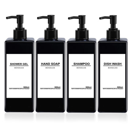 Soap Dispenser Set 4 Pack 17oz Refillable Shampoo and Conditioner Dispenser Liquid Soap Dispenser Plastic Modern Shampoo Dispenser Bottles with Pump