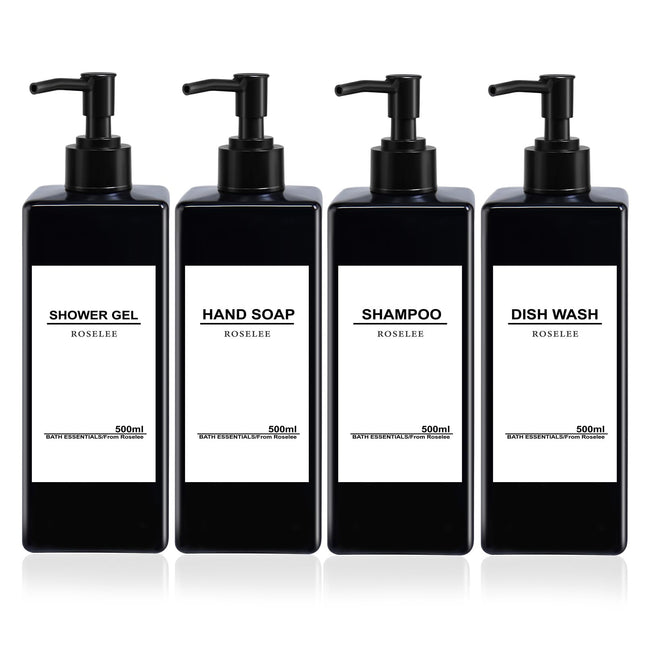 Soap Dispenser Set 4 Pack 17oz Refillable Shampoo and Conditioner Dispenser Liquid Soap Dispenser Plastic Modern Shampoo Dispenser Bottles with Pump