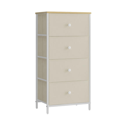 SONGMICS Chest of Drawers Bedroom, Drawer Storage Unit, Dresser with 4 Fabric Drawers, Metal Frame, Tall and Slim, for Closet, Camel Yellow and Cream