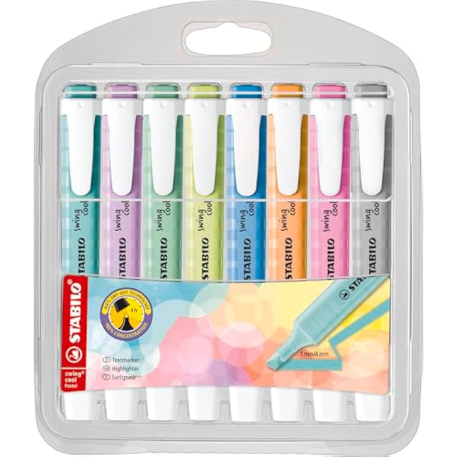 STABILO swing cool Pastel - Highlighter - Pack of 8 - Assorted Colours
