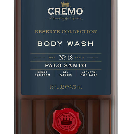 Cremo Reserve Collection Body Wash, Men's Shower Gel for Body Skin Care, Palo Santo Luxury Fragrance, 473 ml