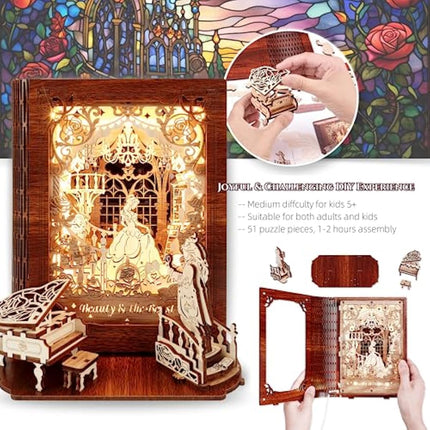 FUNPOLA Beauty and the Beast 3D Wooden Puzzle for Adults – Beauty and the Beast 3D Puzzle Storybook Lamp – 3D Wood Puzzles Décor Model Kit for Kids and Adults