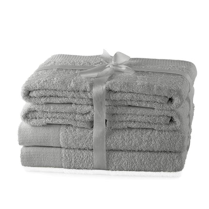 AmeliaHome Set 6pcs 4 Towels 50x100 cm and 2 Bath Towels 70x140 cm 100% Cotton Absorbent Steel Silver Grey Amari