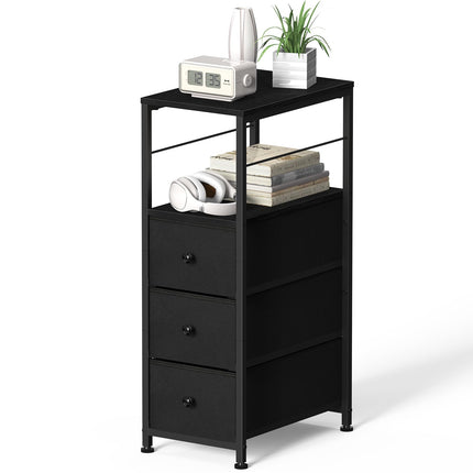 LIANTRAL 4-Tier Narrow Dresser for Bathroom, Slim Dresser Storage Cabinet, Chest of 3 Fabric Drawers & Wood Shelf, Bedroom Organizer Tower for Small