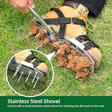 Ohuhu Lawn Aerator Shoes, Metal Spike Sandals for Aerating Lawn with Stainless Steel Shovel, Free-Installation Aerating Shoes with 900D Straps, Effectively Aerating Soil for Garden Grass Lawn
