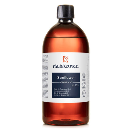 Naissance Organic Sunflower Oil (No. 253) - 900ml - Certified Organic and Vegan - Hydrating and Moisturising Oil for Skin, Massage, Cosmetics