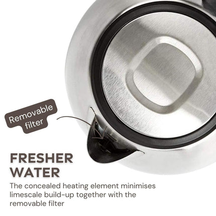 Ex-Pro Electric Kettle, 1.0L Capacity with Quick Boil Time, Boil-Dry Protection and Removable Filter for Fresher Water, 2150W - Stainless Steel