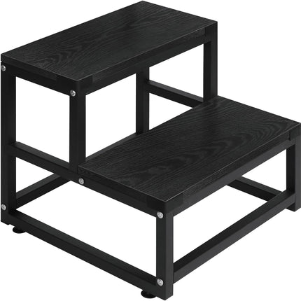 LIANTRAL Step Stool for Adults and Kids, 2 Step Stool, Heavy Duty Steel and Sturdy Wooden Stool, Load Capacity up to 200 kg, Foot Stool for Bed,