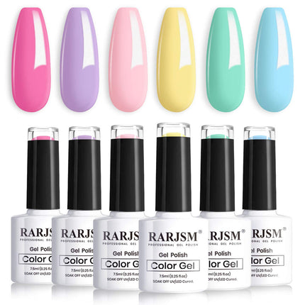 RARJSM Pastel Gel Nail Polish Kit,Macaron Colors Gel Nail Polishes Pink Purple Yellow Green Blue Nail Polish Set, 6PCS 7.5ML Spring Summer Color Nail