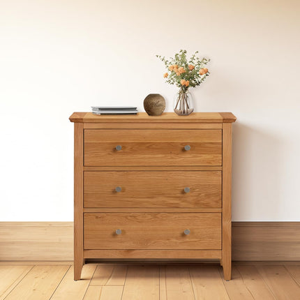 Hallowood Furniture Hereford Oak Chest of Drawers, 3 Wooden Chest Drawers, Small Solid Light Oak Dresser for Bedroom, Living Room & Hallway, Fully