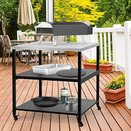 onlyfire Heavy Duty Pizza Oven Stand Table with Stainless Steel Surface and Wheels, Pizza Oven Accessories (80 x 80 x 83 CM)