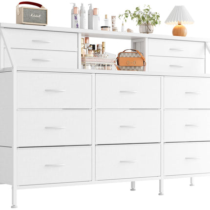 MUTUN Dresser for Bedroom with 13 Drawers, 55? Wide Chest of Drawers, Fabric Dresser with 2 Wooden Shelves, Storage Organizer Unit with Fabric Bins