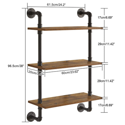 YMYNY 3-Tier Industrial Pipe Wall Mount Shelves, Rustic Storage Shelves, Floating Shelves, Wall Mount Bookshelf, Kitchen Spice Rack, for Bedroom,