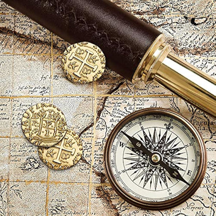 Metal Pirate Coins – 100 Gold Treasure Coin Set, Metal Replica Spanish Doubloons for Board Games, Tokens, Toys, Cosplay – Realistic Money Imitation for Treasure Chest, Large Size 30 mm