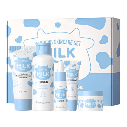 Milk Skincare Set,Beauty Gift Sets for Teenage Girls,Milk Skin Care Sets & Kits,Glowing Facial Kits for Women with Cleanser,Toner,Serum,Cream,Eye