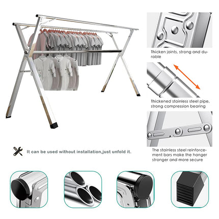 AIODE Clothes Drying Rack for Laundry Foldable, 79 inch Stainless Steel Pool Towel Rack Outdoor Free Standing Clothing Hanger Indoor