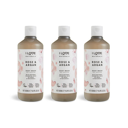 I Love Naturals Rose & Argan Body Wash with Natural Oils of Rose & Patchouli ? Essential Oil-Infused Moisturising Shower Gel for Soft, Smooth Skin ?