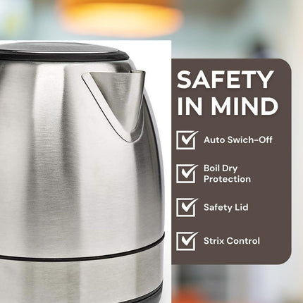 Ex-Pro Electric Kettle, 1.0L Capacity with Quick Boil Time, Boil-Dry Protection and Removable Filter for Fresher Water, 2150W - Stainless Steel