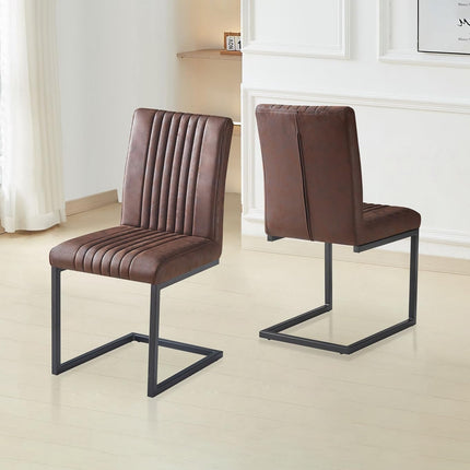 Hallowood Furniture Cullompton Set of 2 Brown Faux Leather Dining Chairs with Black Legs, Stylish and Modern Brown Cantilever Chair Perfect for Home,