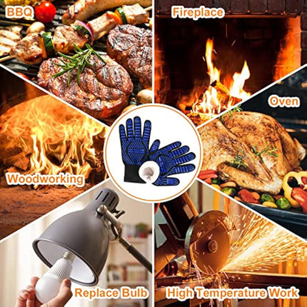flintronic Grill Gloves Heat Resistant Fire Resistant Ovens Gloves Hand Protection Grill Gloves,1472°F/800°C Heat Resistant Oven Gloves for Grill, Cooking, Soldering (Blue)
