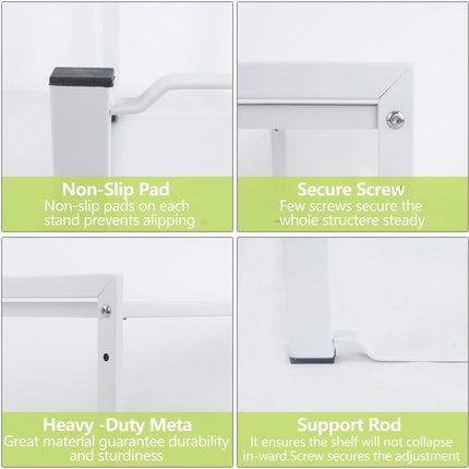 Goodsnetic 2 Packs Expandable Cabinet Shelf 13.8~26"(L), Stackable Kitchen Counter Shelf Organizer, 33LBS Heavy Duty Shelf Riser, Countertop Storage