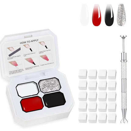AIJIMEI Colorful Ombre Gel Set With 4 Brilliant Colors With 100pcs Nail Sponges & Grabbing Pen,Ombre Nail Polish Glitter And Eye-Catching For Women