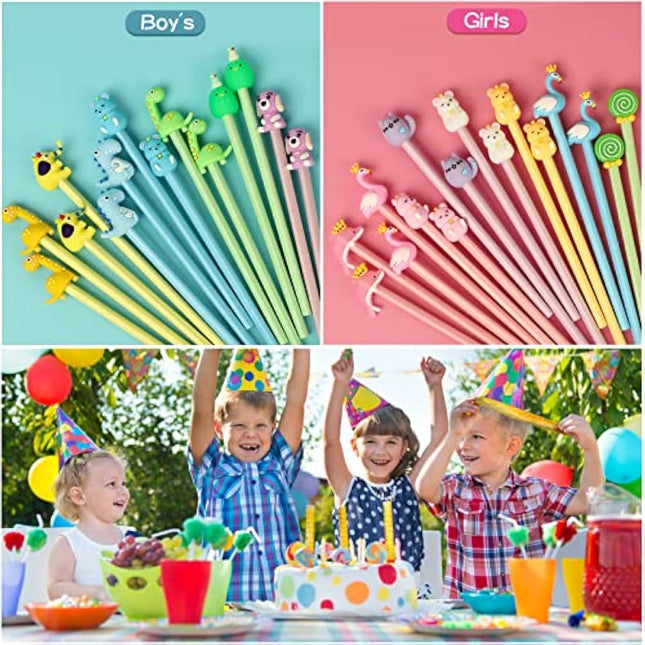 yuechen 30 Cartoon Pencils for Children,Funky Pencils with Toppers,Triangle Cute Animal Pencil,Party Favours Bags Fillers for Kids Birthday Gift For Boy Girl