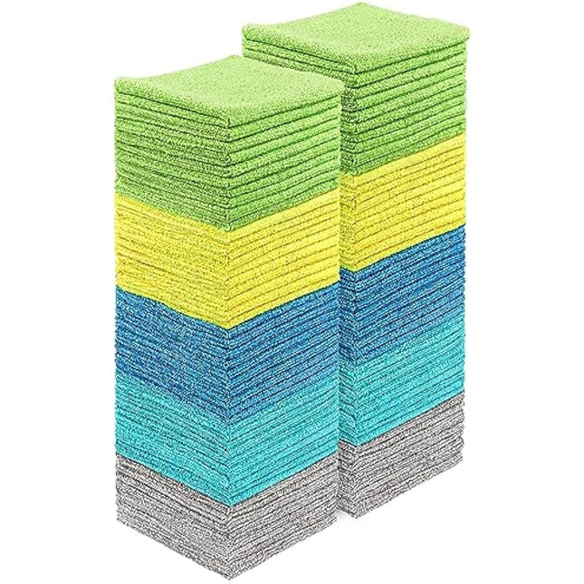 HOMEXCEL Microfibre Cleaning Cloths 100 Pack, Highly Absorbent Cleaning Towels, Lint Free & Scratch-Free Cleaning Rags for House, Kitchen and Car, Multi-Color Microfibre Towels 30X30 CM