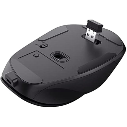 Trust Fyda Rechargeable Wireless Mouse Made With Recycled Materials, 800-2400 DPI, 6 Buttons, Thumb Rest, Comfort Cordless Ergonomic Mouse for Laptop, PC, Mac, Work, Home Office - Black
