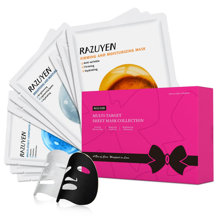 RAZUYEN Face Sheet Masks 9 Variety Packs - Stocking Fillers, Peptides, Vitamin C and Panthenol B5, Anti-aging, Brightening, Soothing Facial Skincare