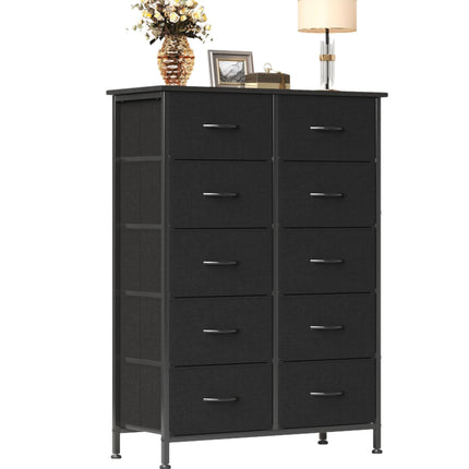 CAIYUN Chest of Drawers Bedroom with 10 Drawers, Tall Fabric Storage Organizer Clearance with Wood Top and Large Storage Space, for Bedroom, Living
