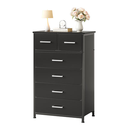 Flrrtenv Wooden Dresser for Bedroom, Chest of Drawers, Storage Cabinet, 6 Drawer Organizer for Office, Living Room, Hallway - Black Wood