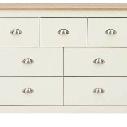 GFW Lancaster Wooden 7 Drawer Chest With Steel Cup Handle & 28.4 Litre Drawers, Modern Bedroom Furniture Chest Of Drawers Storage Unit, Contrast Oak