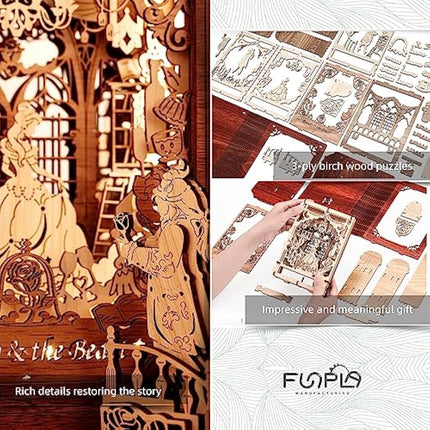 FUNPOLA Beauty and the Beast 3D Wooden Puzzle for Adults – Beauty and the Beast 3D Puzzle Storybook Lamp – 3D Wood Puzzles Décor Model Kit for Kids and Adults