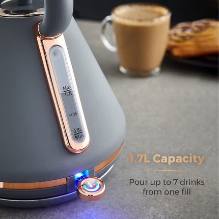 Tower T10044RGG Cavaletto Pyramid Kettle with Fast Boil, Detachable Filter, 1.7 Litre, 3000 W, Grey and Rose Gold