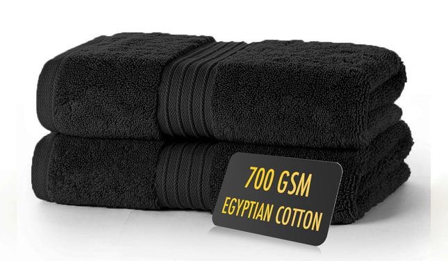 ALSAP Black Hand Towels Pack of 2 - Ultra Soft Super Absorbent 700 GSM Egyptian Cotton Towels - Bathroom Linen Sets - Luxury Hotel Quality Cotton Hand