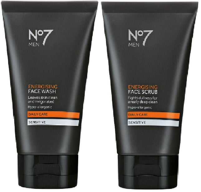(2 PACK) No7 Men Energising Face Wash x 150ml & No7 Men Energising Face Scrub x 150ml