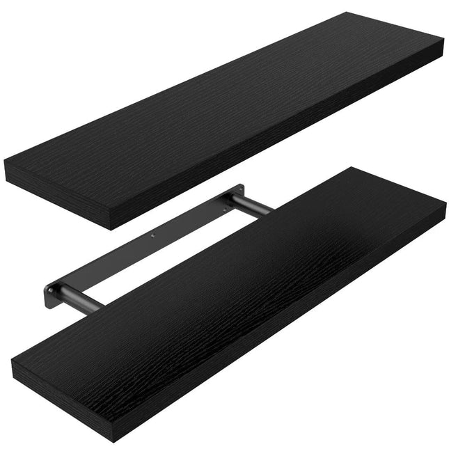 STOREMIC Floating Shelves Black Shelves 60cm, Set of 2 Shelves Easy to Install, Modern Decorative Wall Shelves with Large Storage for Bedroom,