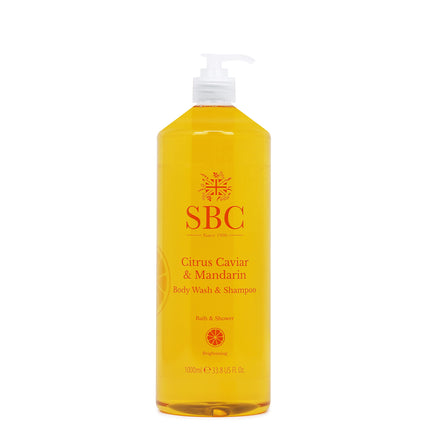 SBC Skincare Citrus Caviar & Mandarin Body Wash & Shampoo 1000ml, 2-in-1 Shower Gel and Shampoo with Vitamin C and E for All the Family
