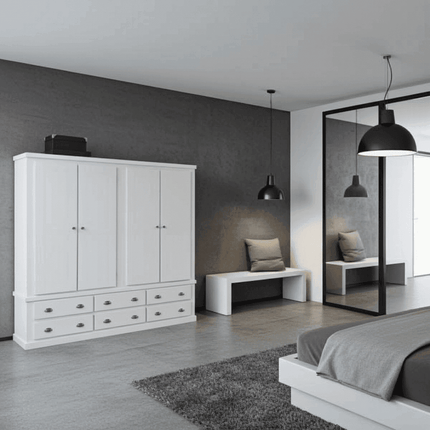 Pine Wooden Wardrobe 6 Drawers 4 Doors – Solid FSC-Certified Wood, Available in White, Grey & Dark Grey