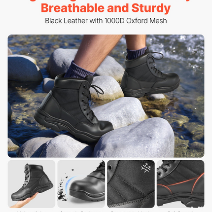 VEVOR Men's Military Tactical Boots, 152.4 mm Combat Hiking Work Boots, Lightweight & Breathable & Sturdy Mens Motorcycle Interceptor Trooper Boot, for Outdoor Security Mountaineering, UK Size 8.5