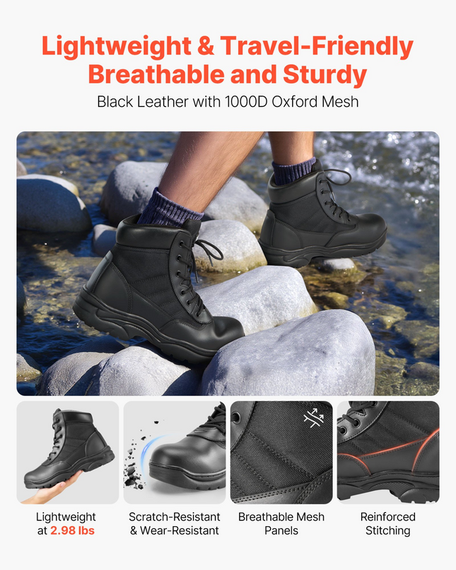 VEVOR Men's Military Tactical Boots, 152.4 mm Combat Hiking Work Boots, Lightweight & Breathable & Sturdy Mens Motorcycle Interceptor Trooper Boot, for Outdoor Security Mountaineering, UK Size 8.5